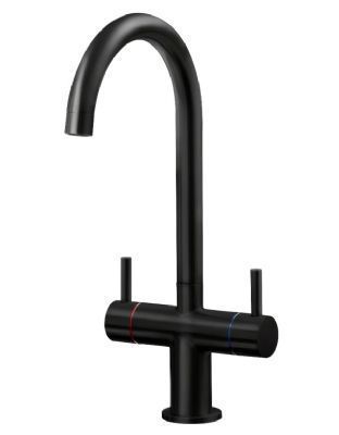 EVO SHANNON MATT BLACK MONO DUAL LEVER SWAN NECK KITCHEN SINK MIXER TAP with SWIVEL SPOUT, KTAP003MB